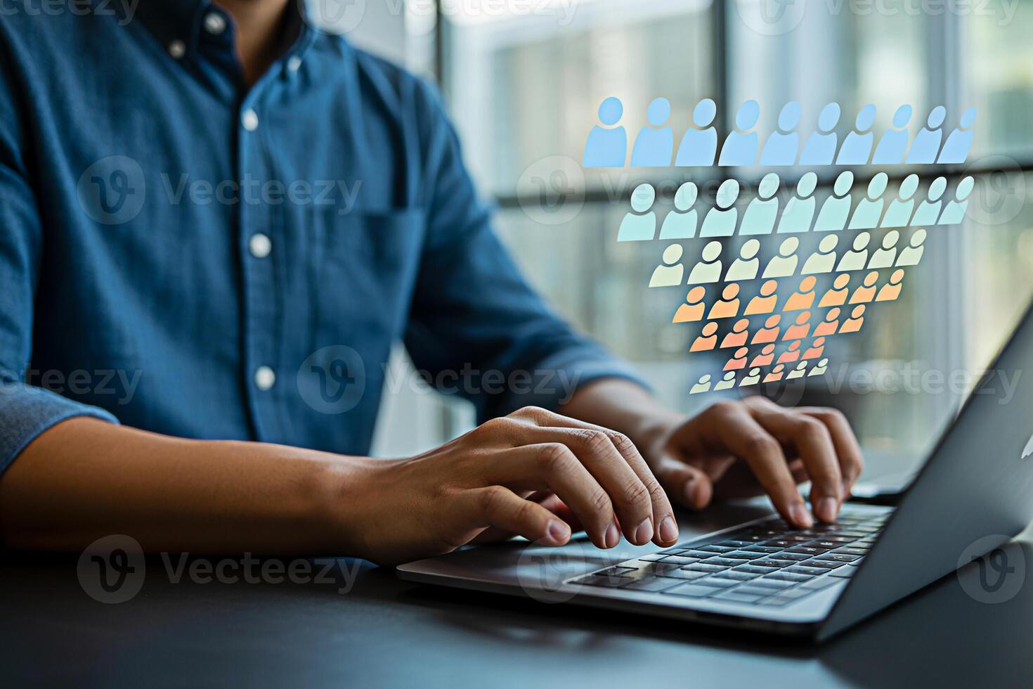 Sales funnel conversion optimization strategy using laptop for lead generation and marketing automation process photo