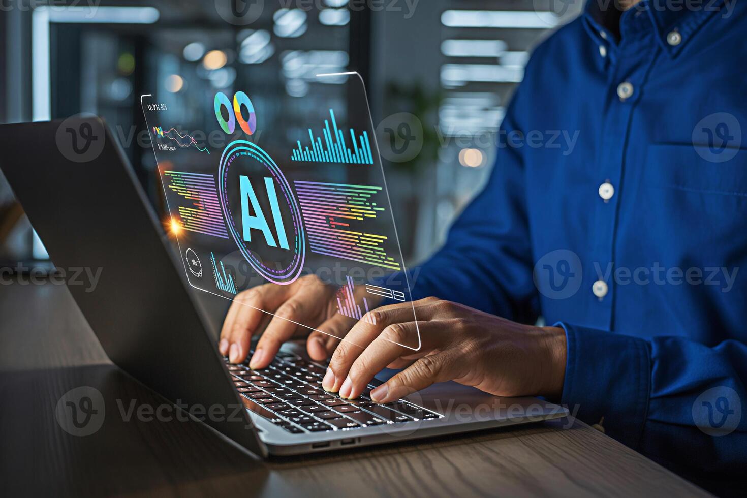 Ai artificial intelligence machine learning deep learning neural network technology concept on laptop screen photo