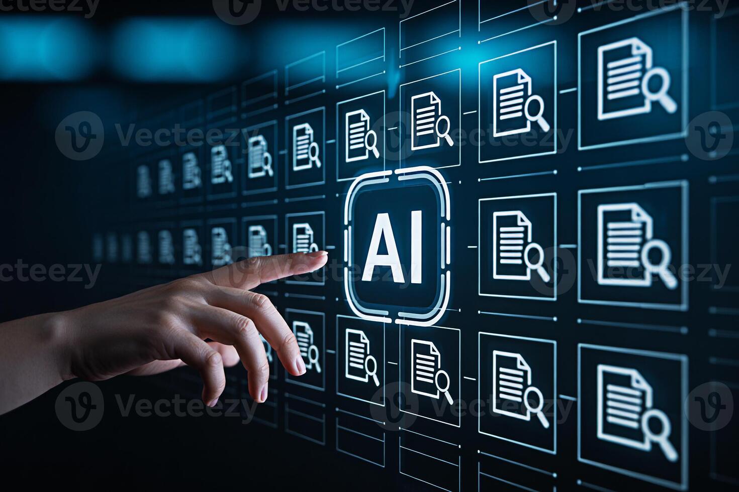 Artificial intelligence ai document search technology for business automation and data analysis photo