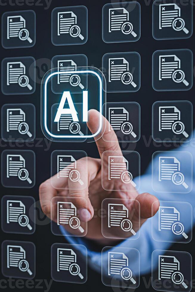 Ai powered document search concept artificial intelligence data analysis and management automation system photo