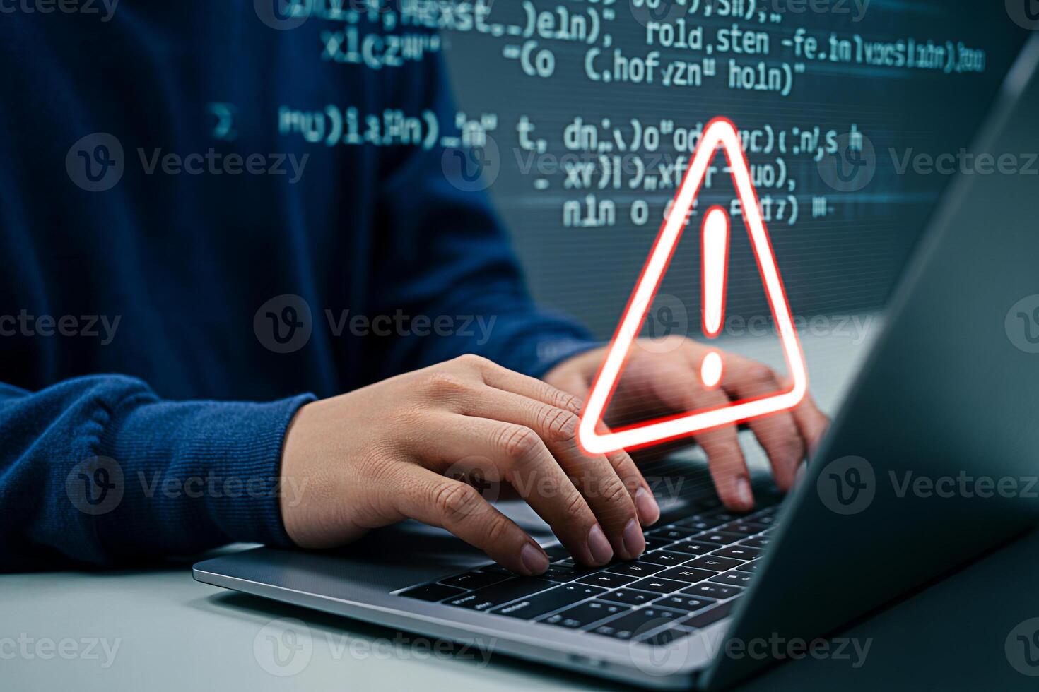 Cyber security threat detection and prevention concept with computer error warning sign alert system photo