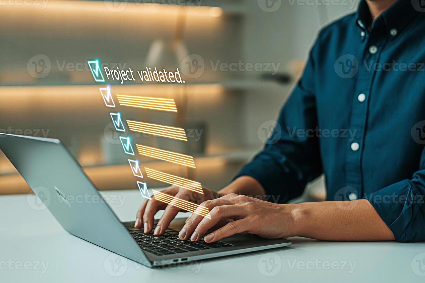 Project management software checklist on laptop for task completion and validation workflow process 100 photo