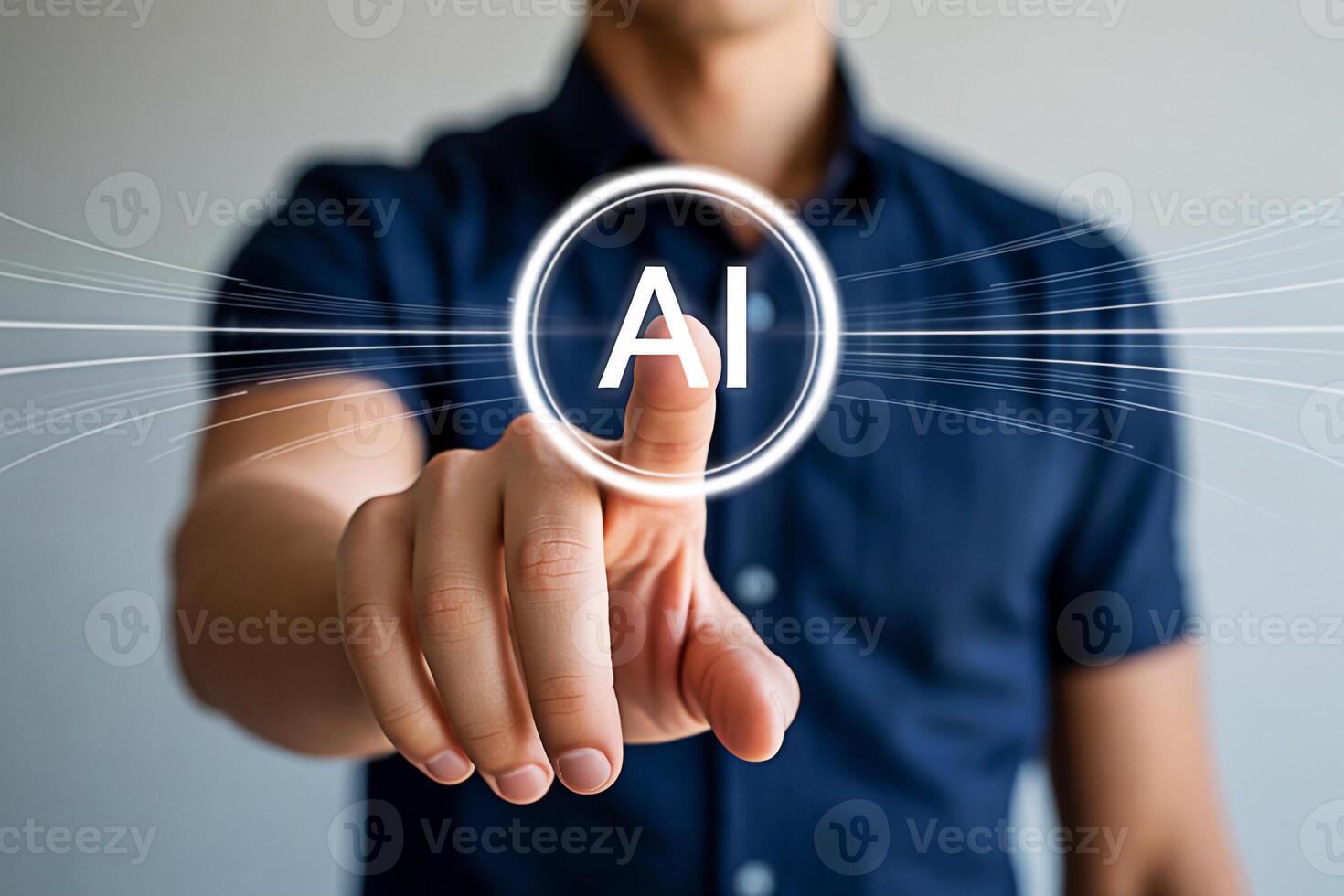 Ai artificial intelligence concept man touching screen future technology innovation network automation photo