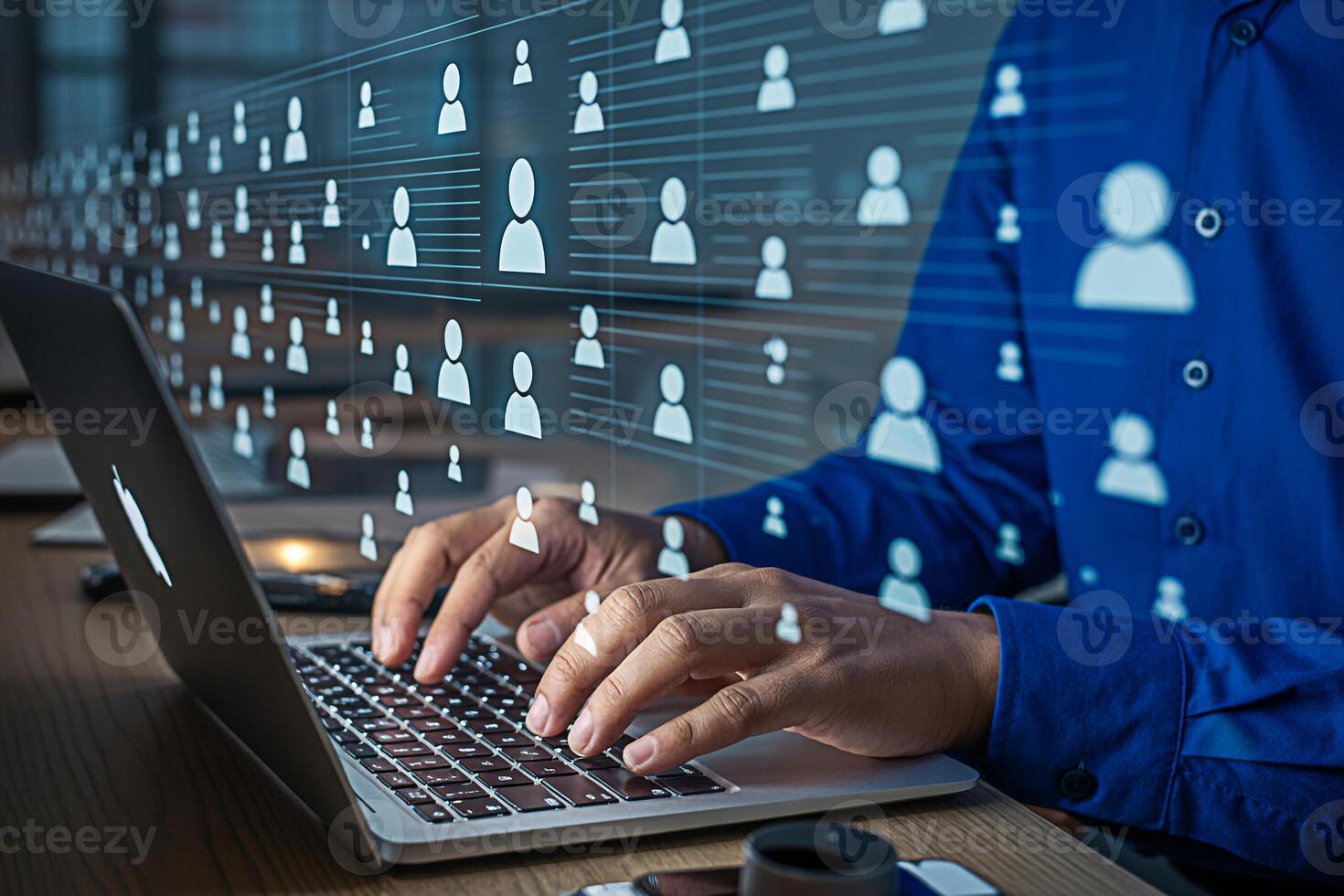 Understanding social media marketing strategy and networking online with laptop user interface icons photo