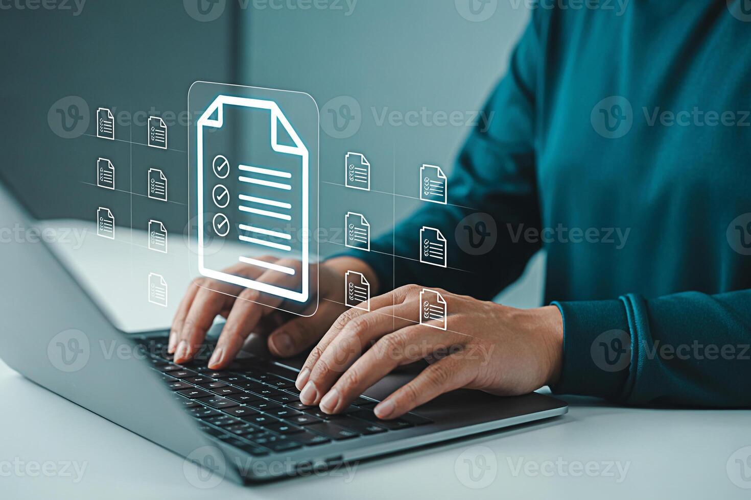 Document management system for online checklist and digital workflow automation on laptop computer use photo