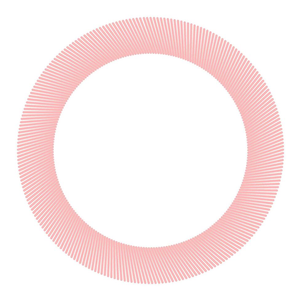 Pink circular frame created with evenly spaced radial lines. Abstract geometric design forming a hollow circle. vector