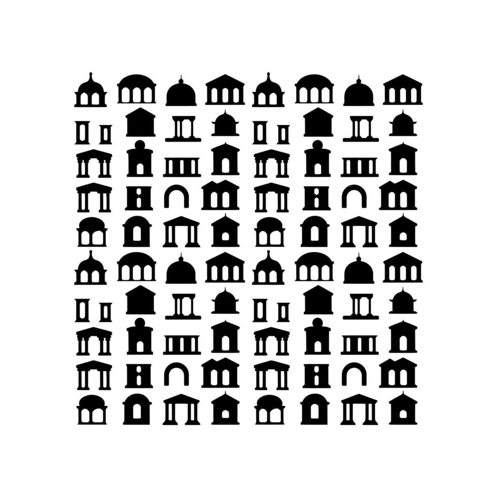 Collection of black building silhouettes with domes and columns on white architecture vector