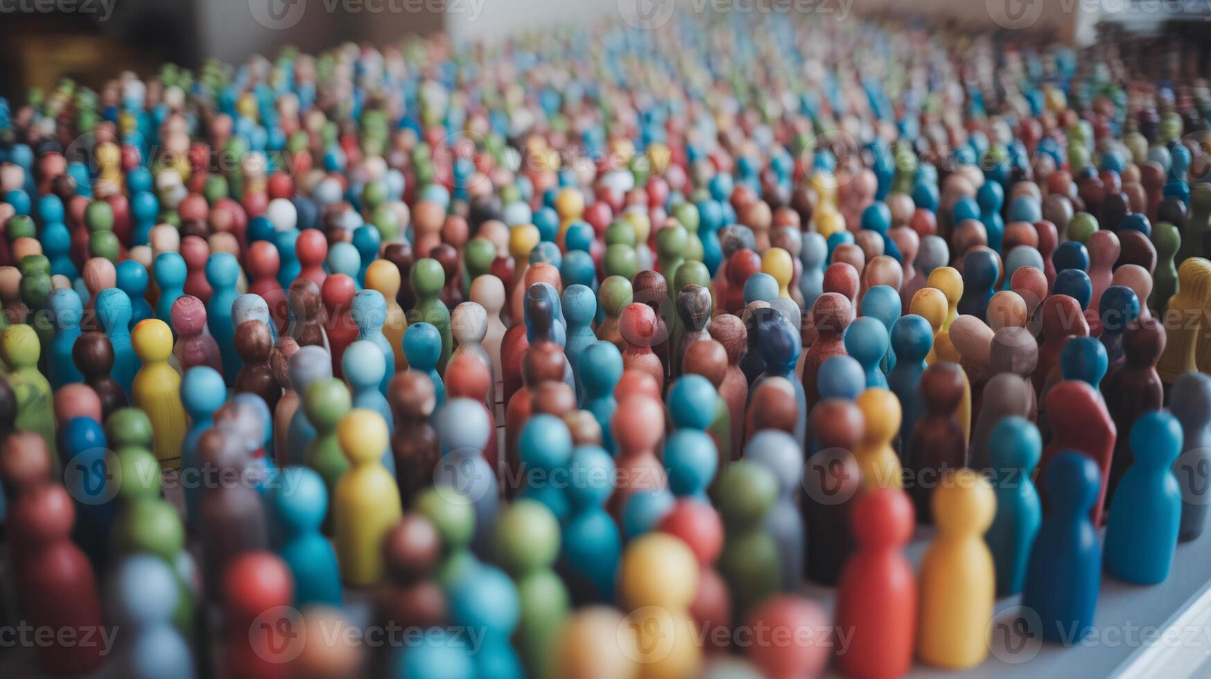 A vibrant crowd of colorful wooden figurines, creating a lively and dynamic visual display. photo