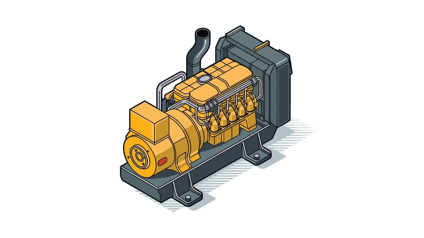 Isometric Illustration of a Stationary Generator Set Power Generation, Industrial Machinery, and Standby Power Solution for Emergency Situations and OffGrid Applications vector