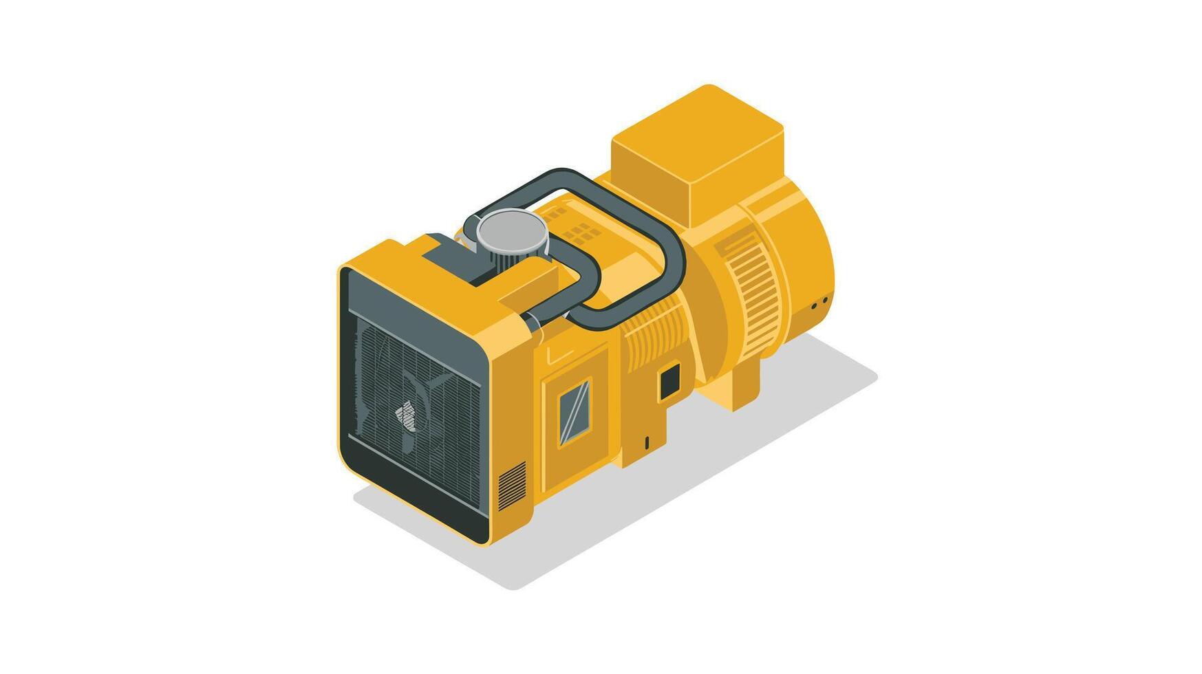 Isometric Standby Power Yellow Diesel Generator for Emergency Backup, Construction and Industrial Applications with Radiator, Engine and Alternator Ready to Provide Mobile Energy vector