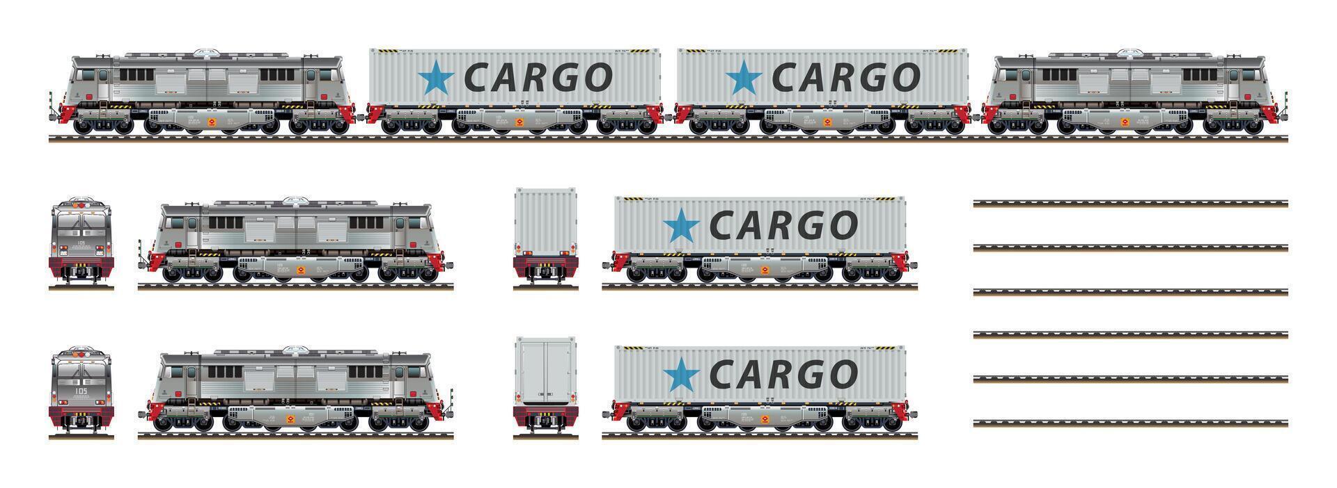 Model of cargo train with containers vector
