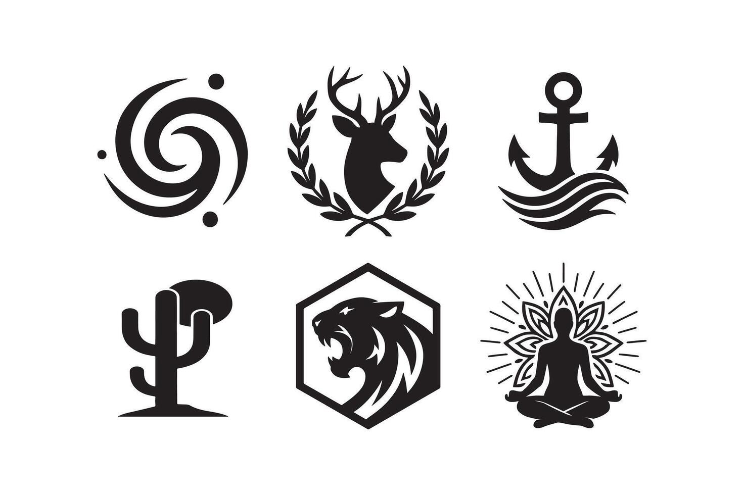 Collection of Black and White Logos Representing Diverse Concepts and Themes for Branding Purposes and Creative Designs and Unique Visual Identity vector