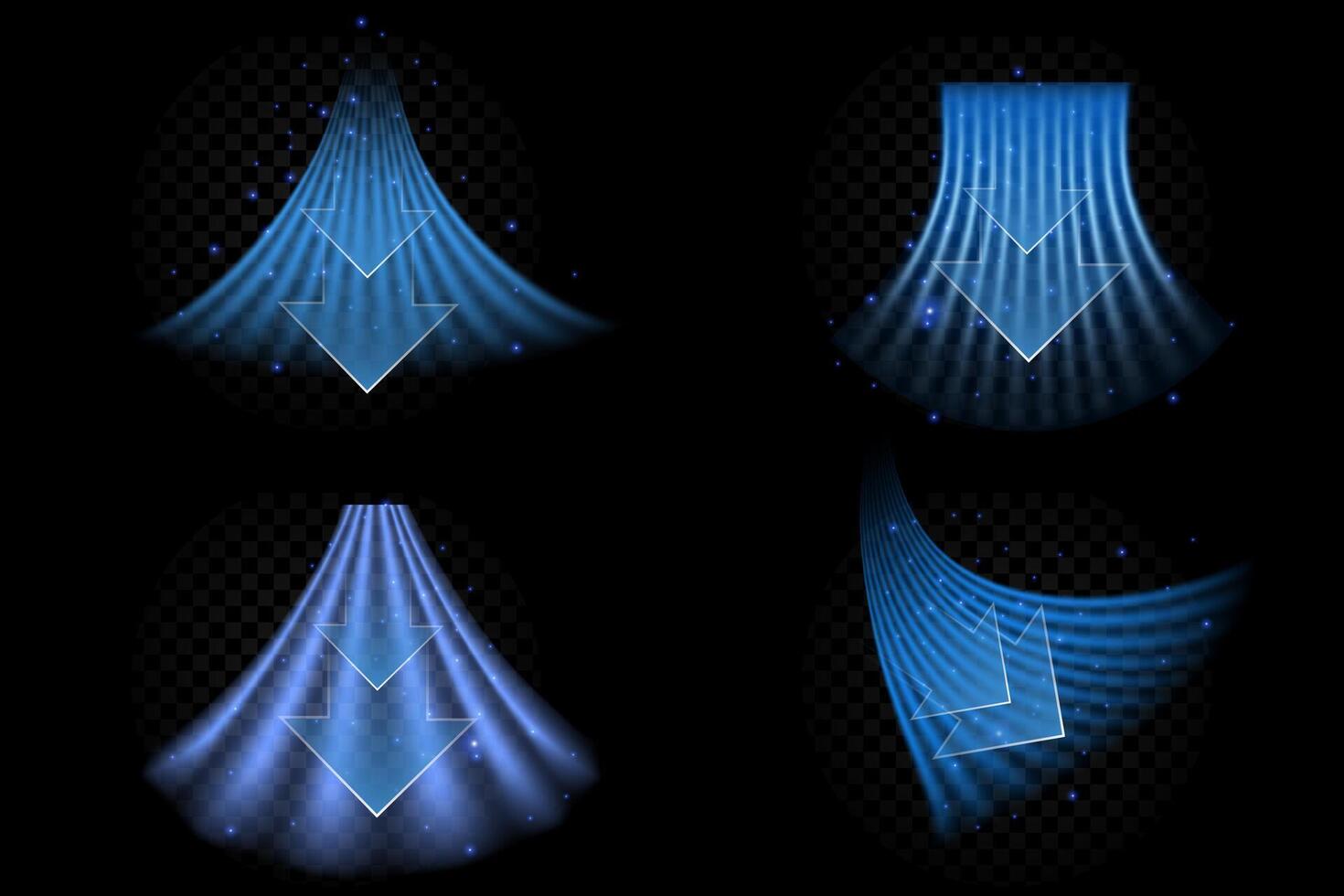 Set of cold airflow streams with arrow on black background. Illustration for air conditioning vector