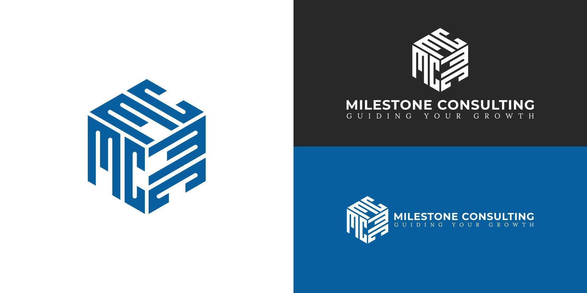 A modern three-dimensional cube logo for a business and consulting company, featuring the initials MC on its faces to symbolize strategic, multifaceted solutions and a solid foundation. vector