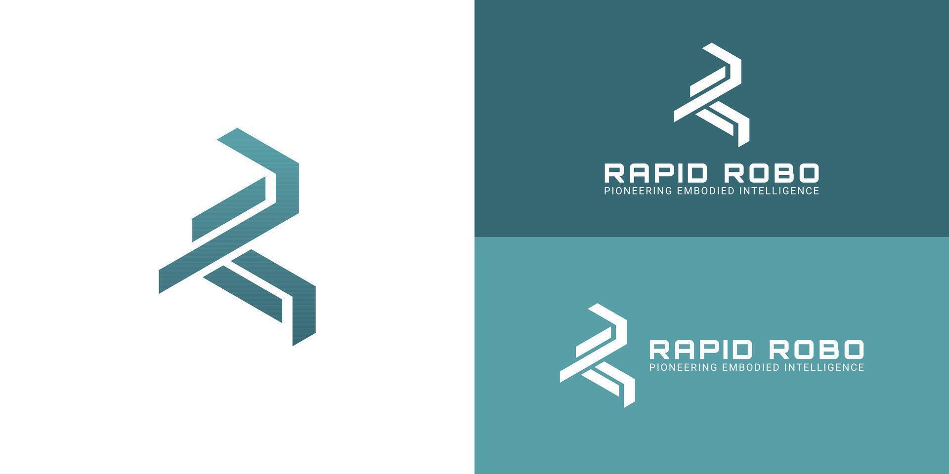 A geometric logo for an AI-driven robotics platform, featuring two interlocking 'R's. The design's clean lines and sleek gradient convey precision, innovation, and technological synergy. vector