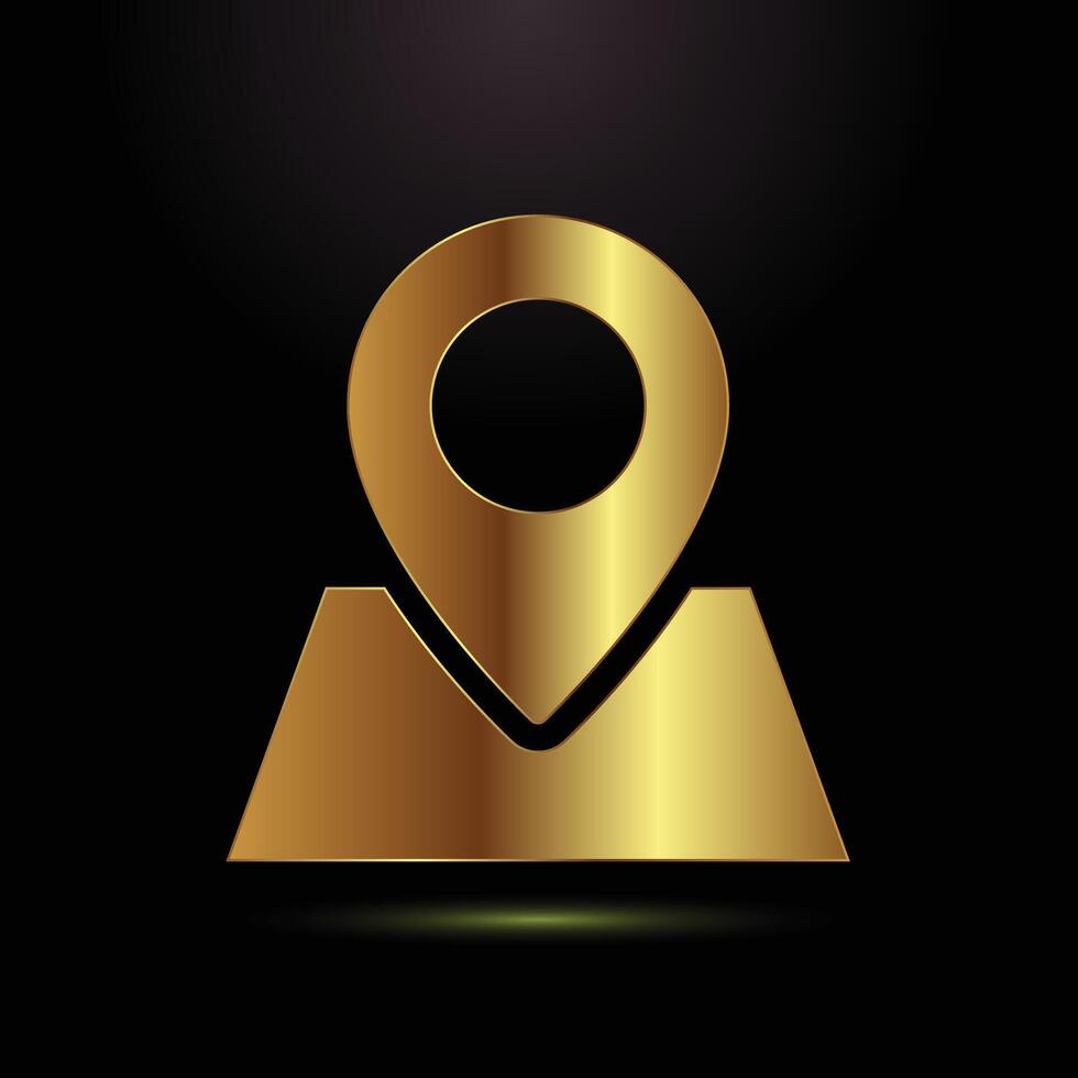 Golden Map Pointer Icon on Black Backdrop Precise Location Marker for Navigation Guidance vector