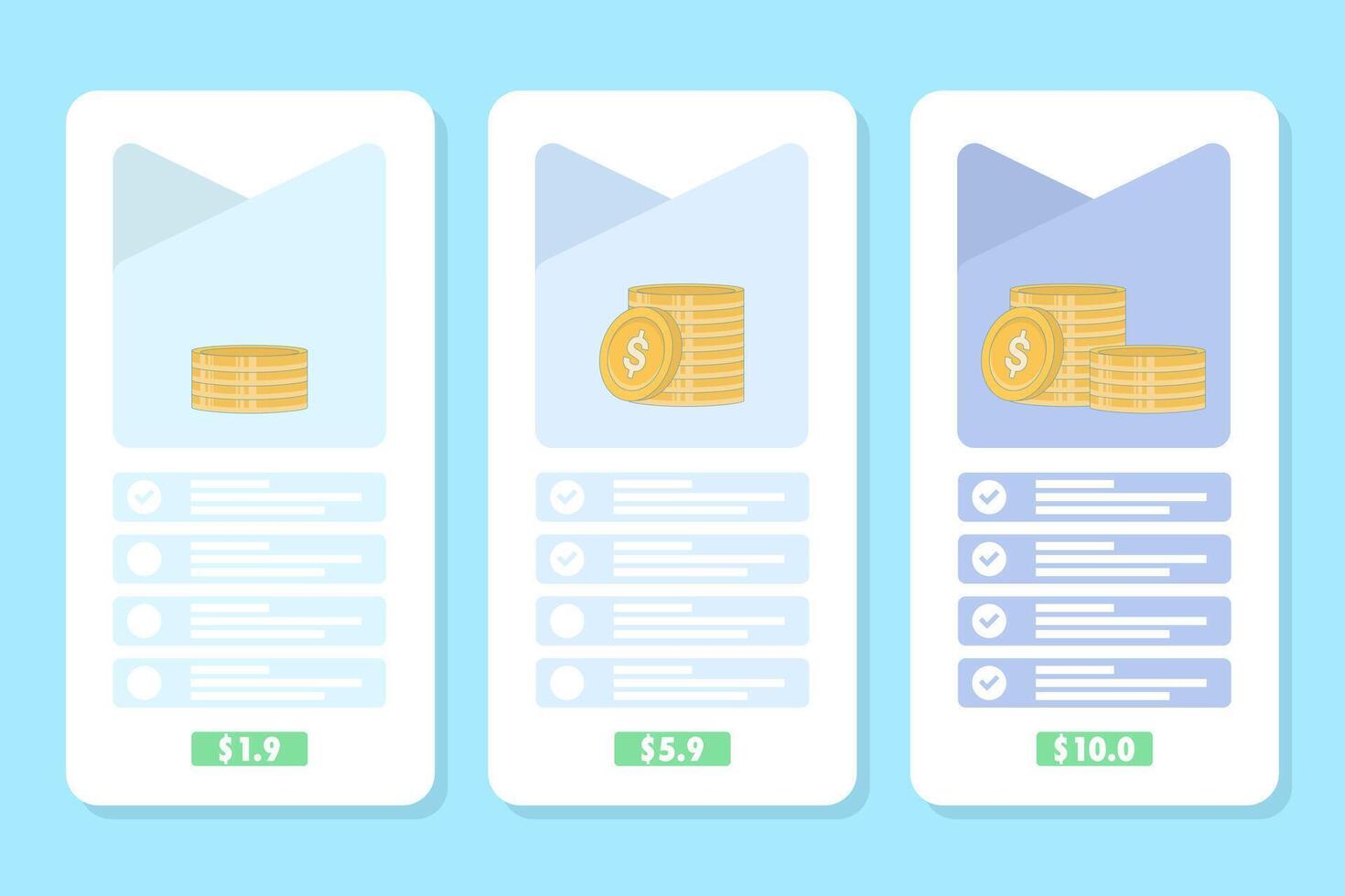 Flat illustration of service pricing table. Includes three plan options with order buttons, set tariffs, and package comparison for website design, landing page, and UI interface elements. vector