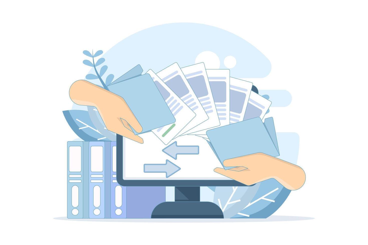 Flat illustration of a large folder filled with documents. Represents modern file management, digital archiving, and online document storage systems for business and office use. vector