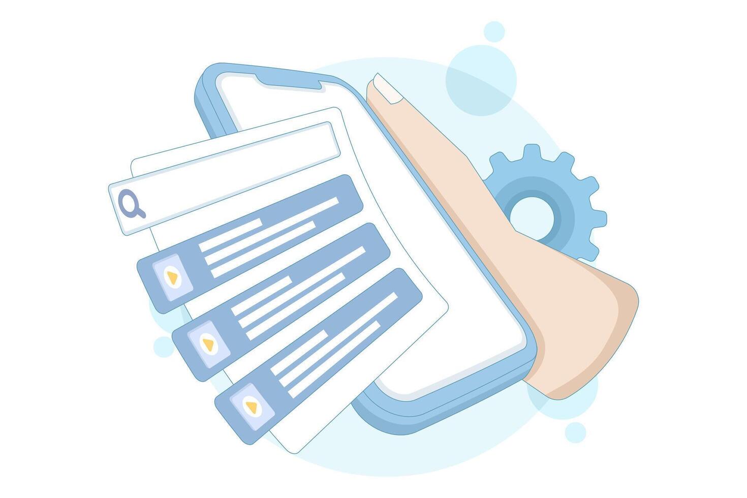 Flat illustration of a optimization concept. SEO for search engines with optimized titles, descriptions, hashtags, and thumbnails. Digital marketing strategies and icons. vector