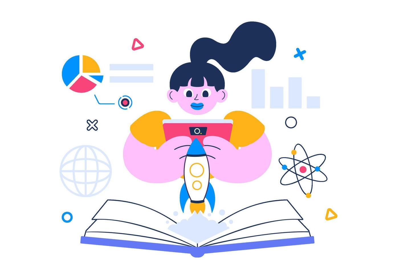 Augmented Reality Flat Illustration with VR Headset and Touch Screen Interface vector