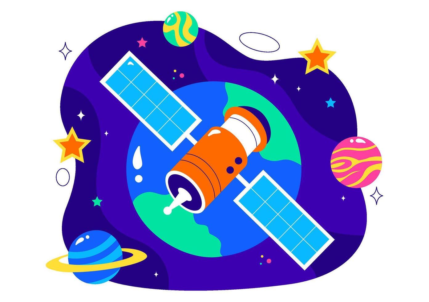 Satellite Signal Transmission Illustration Connecting Global Internet Networks in Flat Style Background vector