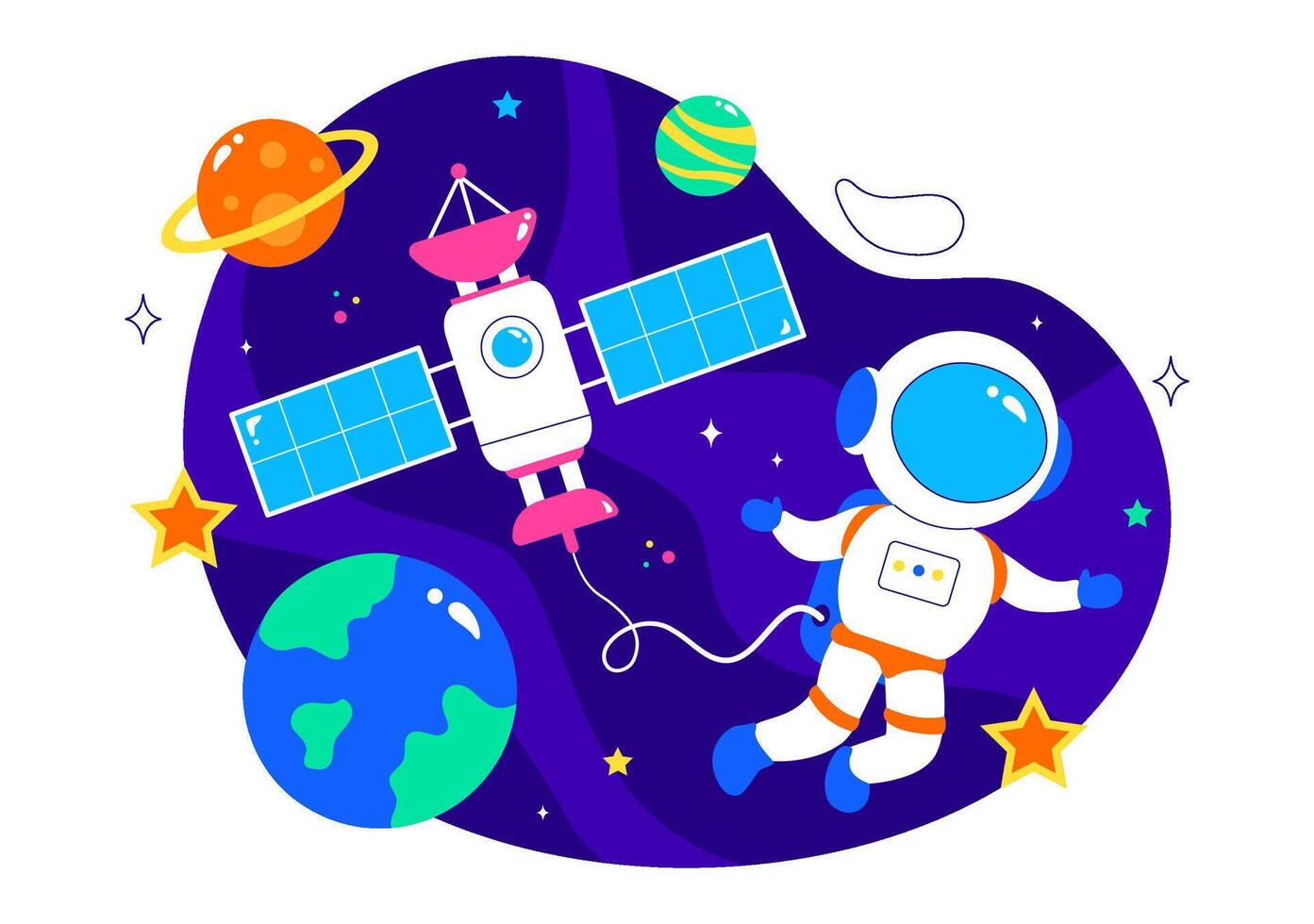 Illustration of Satellite Internet and Global Network Communication in Flat Style Cartoon Background vector