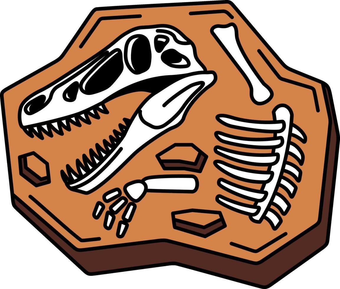 isolated illustration icon of a dinosaur skeleton fossil in soil vector