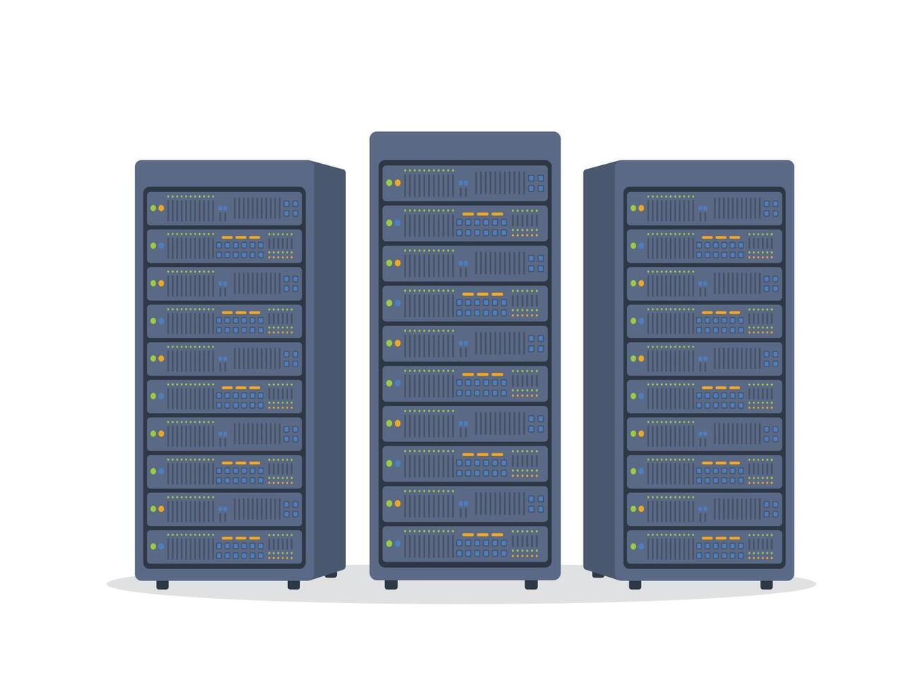 Server rack in a high tech data center, storage, cloud computing, network infrastructure vector