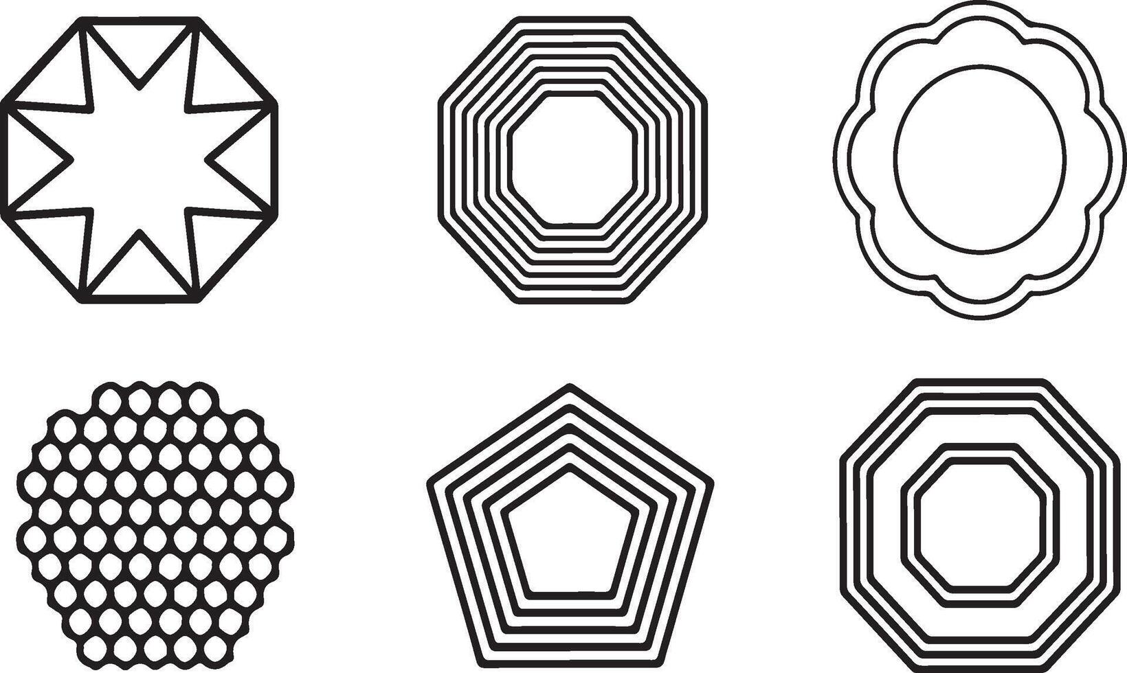Six geometric shapes and patterns isolated on white background vector