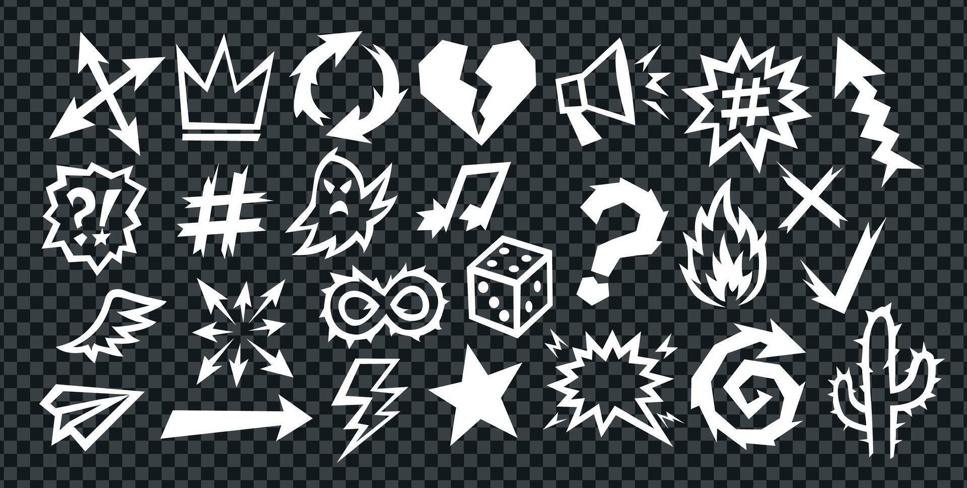Effect element comic icon is shaped in cartoon form with a cute line drawing that creates clear graphic marks. Effect element comic pack includes arrows, ghost, star, infinity, cactus, dice and flame. vector
