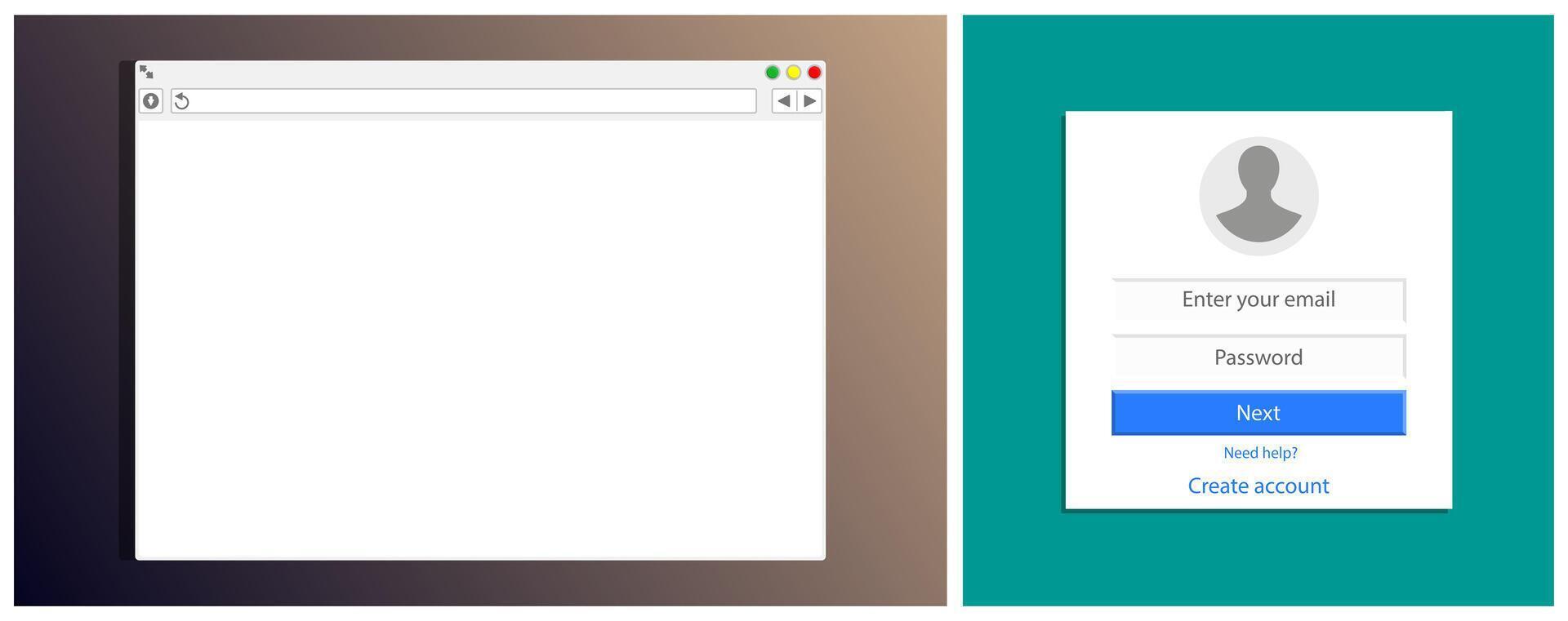 Empty browser window and login form vector