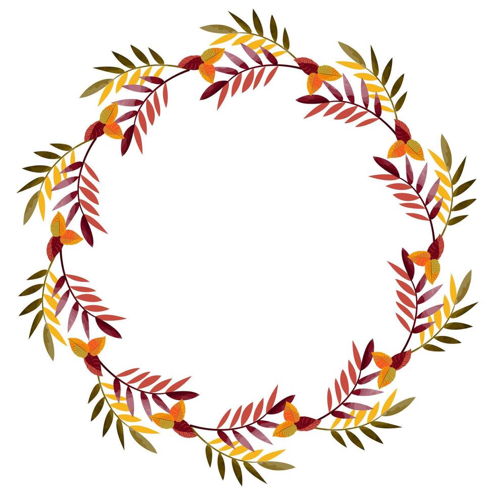 Autumn wreath with leaves and branches. A botanical circle shaped frame with space for copying text. , white background. vector