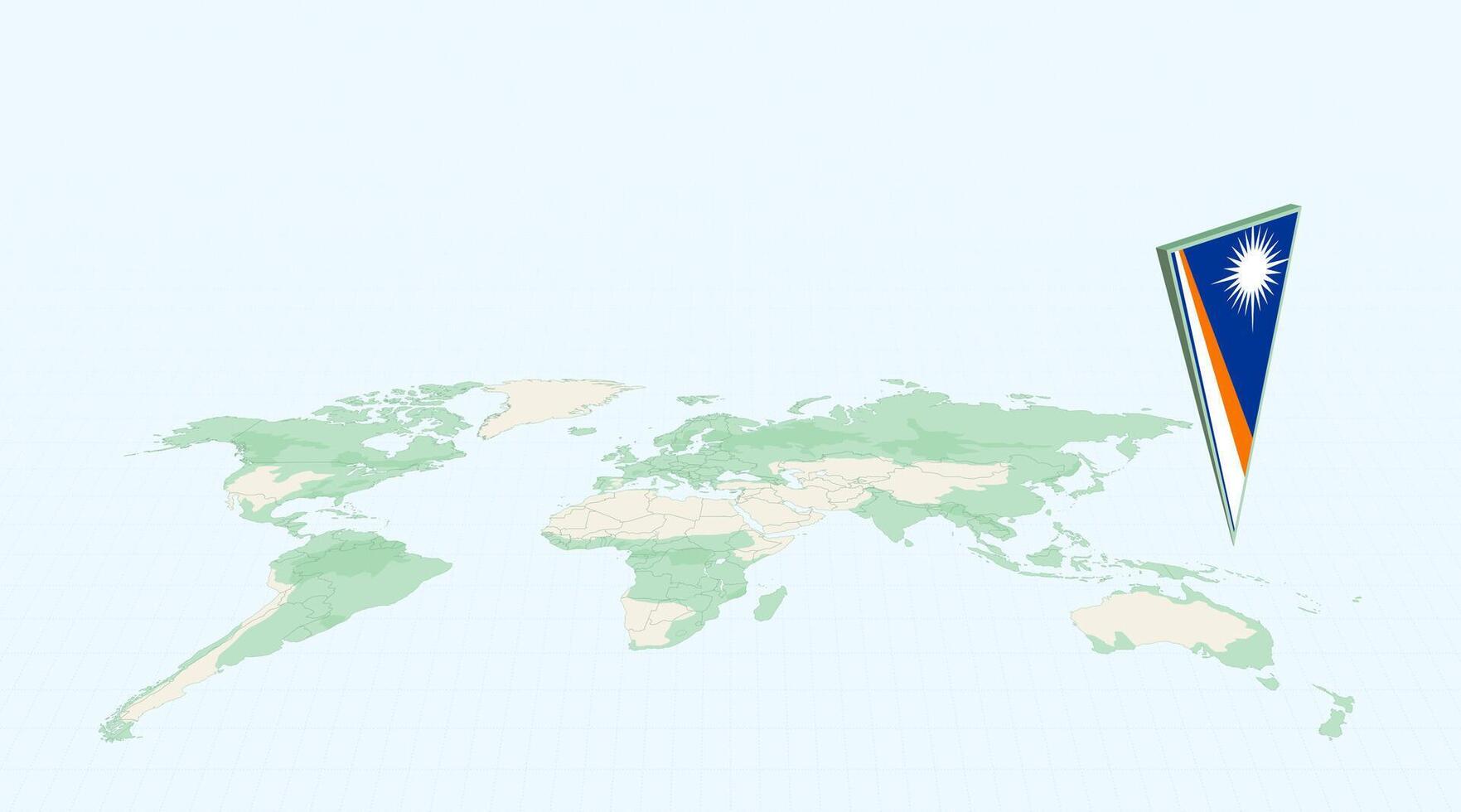 Highlighted Marshall Islands on Global Map with 3D Flag Location Pin of Marshall Islands. vector