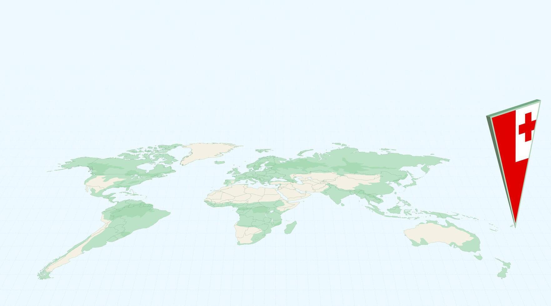 Highlighted Tonga on Global Map with 3D Flag Location Pin of Tonga. vector