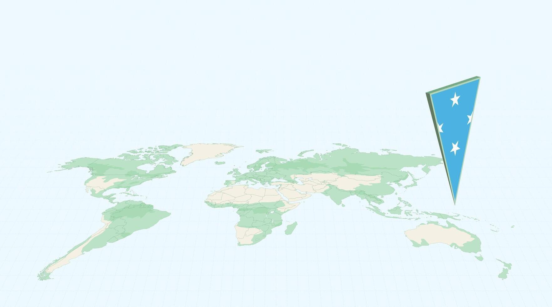 Highlighted Micronesia on Global Map with 3D Flag Location Pin of Micronesia. vector