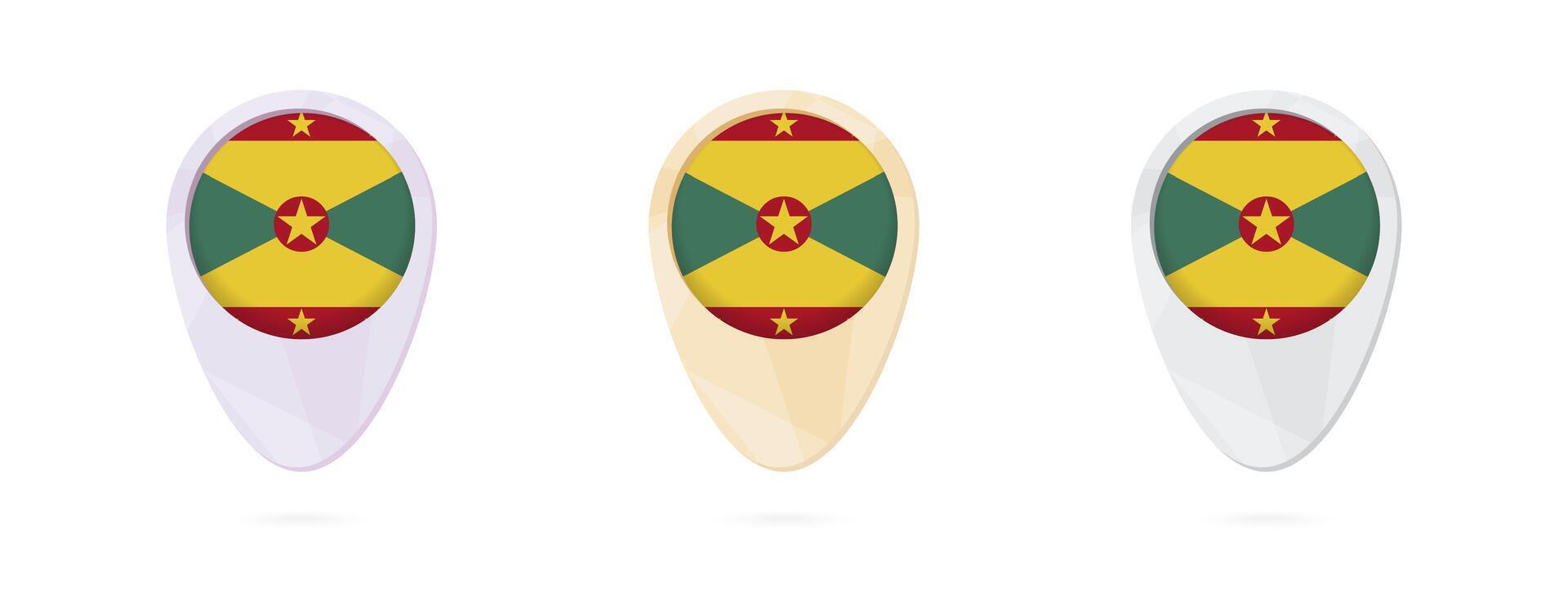 Map markers with flag of Grenada, 3 color versions. vector