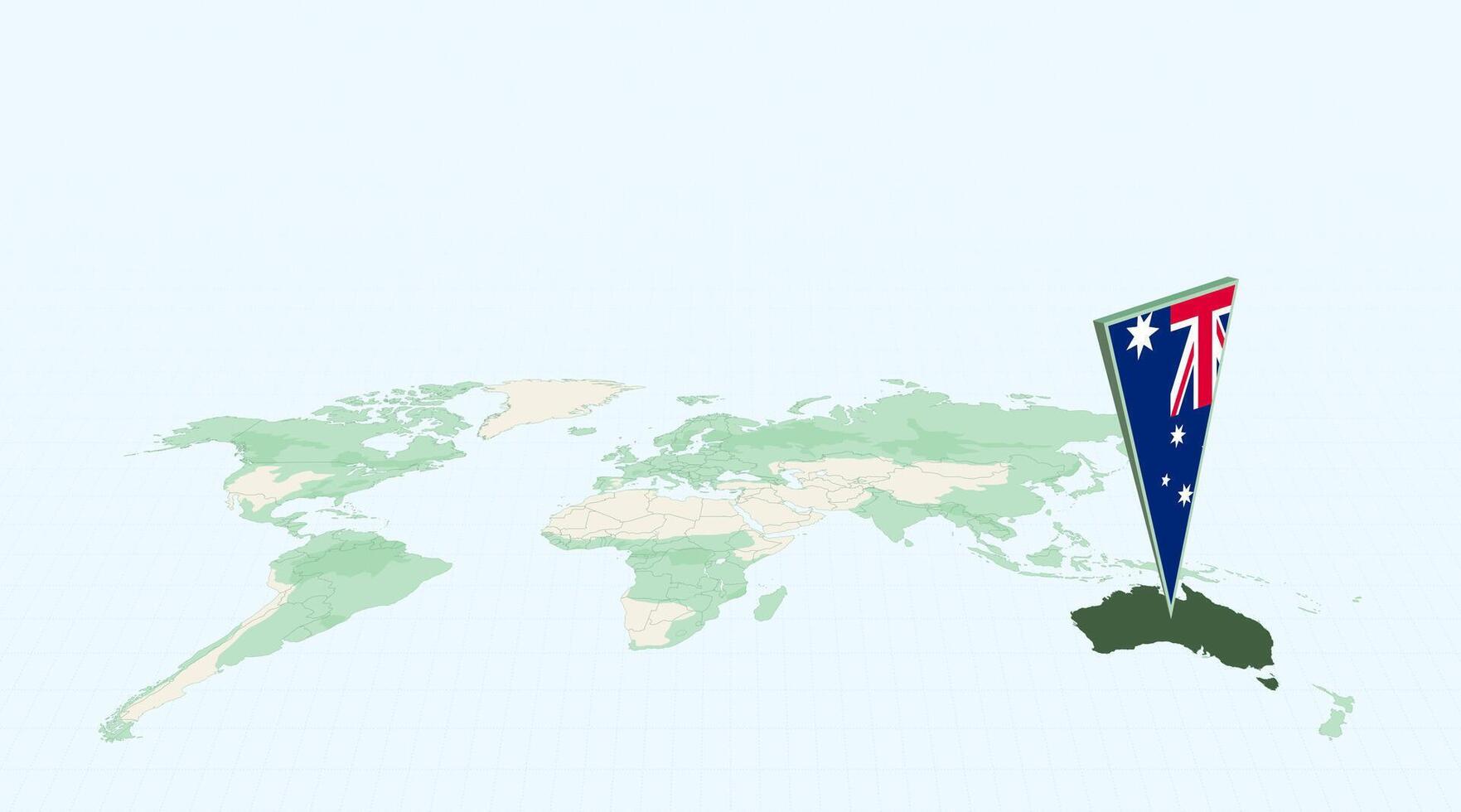 Highlighted Australia on Global Map with 3D Flag Location Pin of Australia. vector