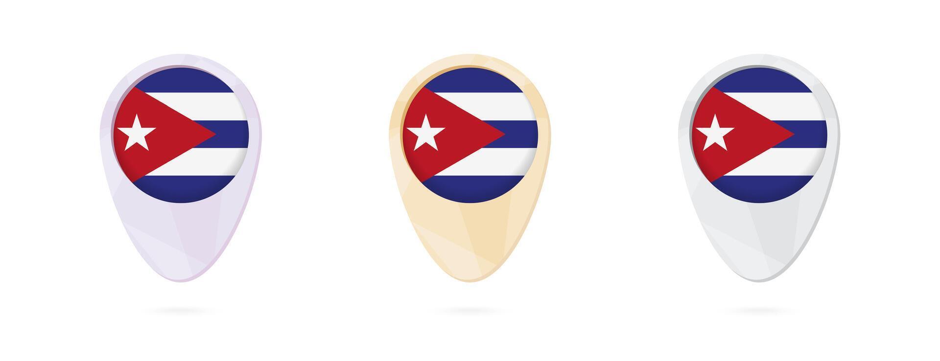 Map markers with flag of Cuba, 3 color versions. vector
