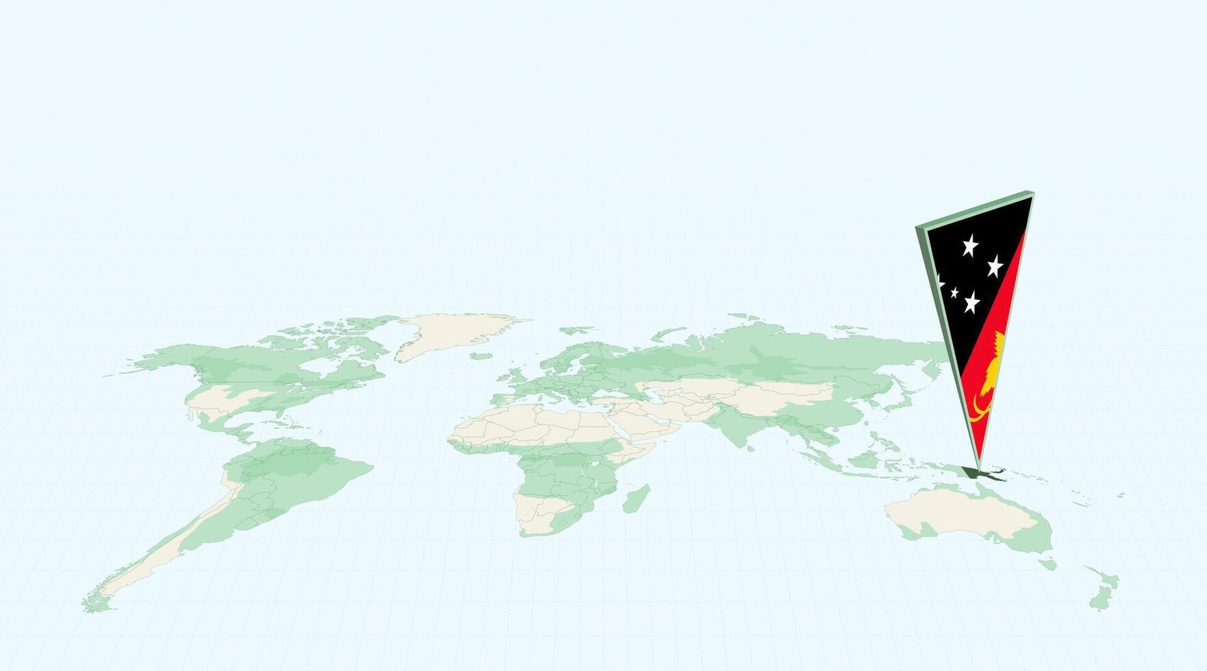 Highlighted Papua New Guinea on Global Map with 3D Flag Location Pin of Papua New Guinea. vector