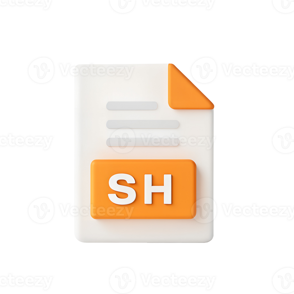 Stylized 3d icon representing a shell script file with sh extension isolated on transparent background png
