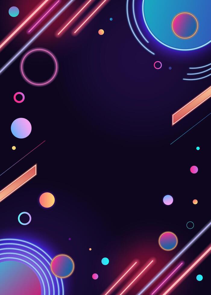 Dark background with neon geometric lights. Bright futuristic geometric frame with space for text. Abstract design. vector