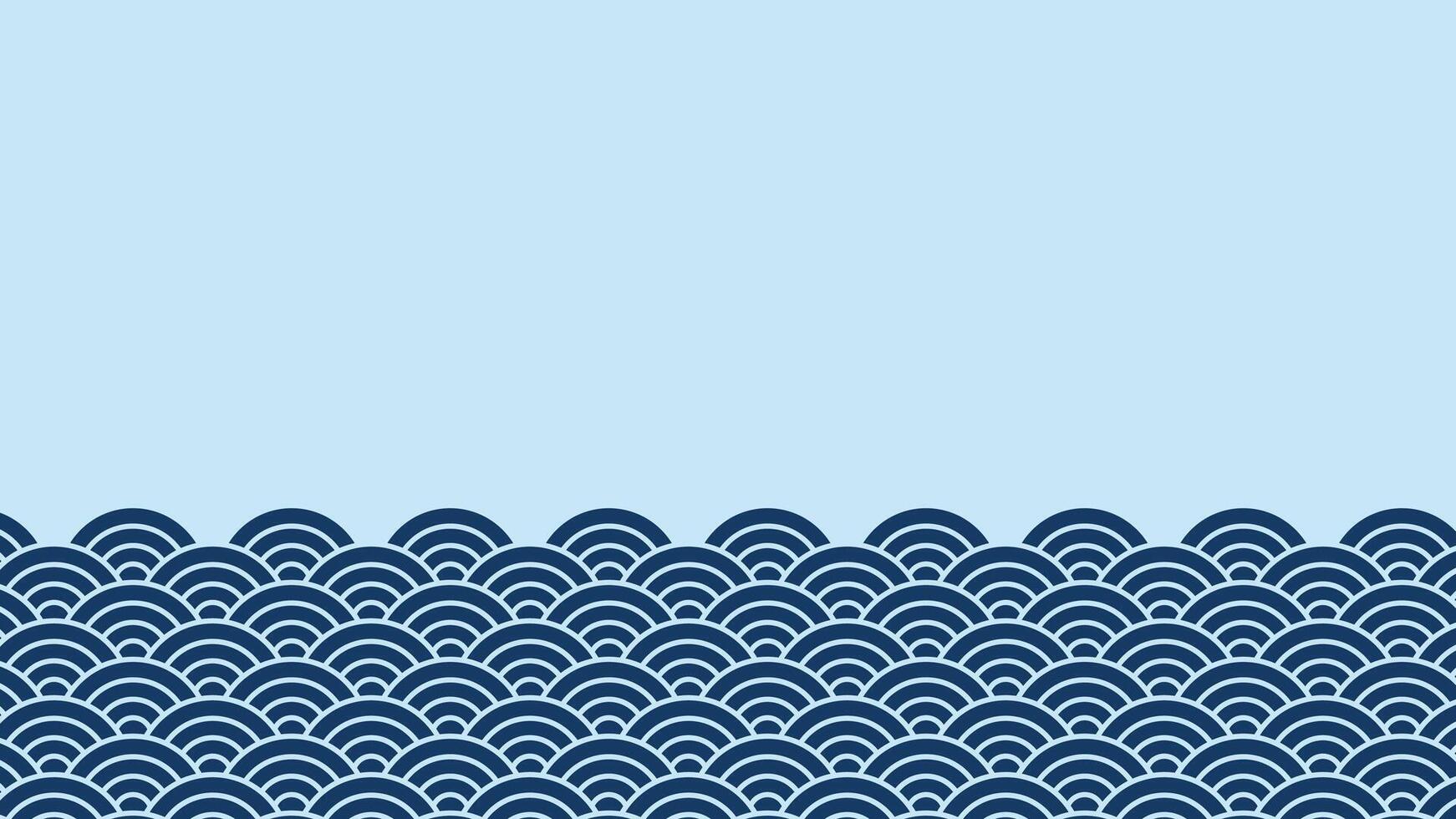 A minimalist background featuring traditional Japanese ocean waves at the bottom, with ample copy space on a calm blue field. This graphic is ideal for invitations, posters, and social media vector