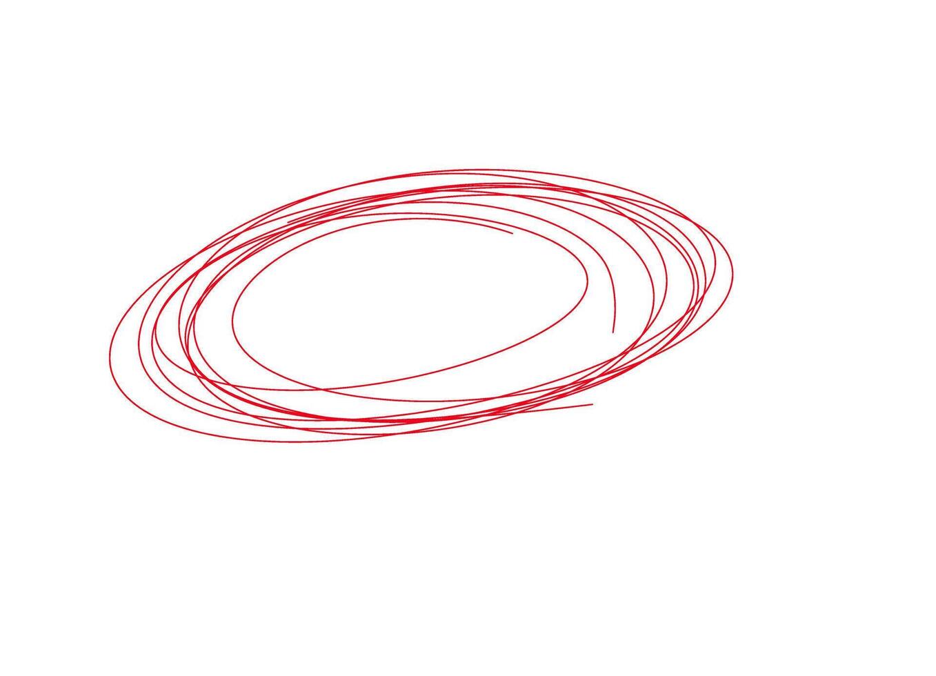 Red oval circle hand drawn sketch illustration with overlapping thin lines abstract doodle round shape marker stroke creative graphic design element vector