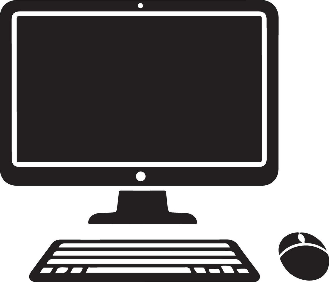 Desktop computer with keyboard and mouse isolated on white background, illustration vector