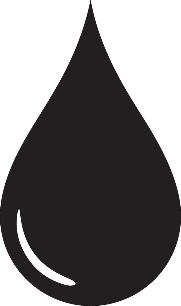 Black water drop with reflection isolated on white background in a simple style vector