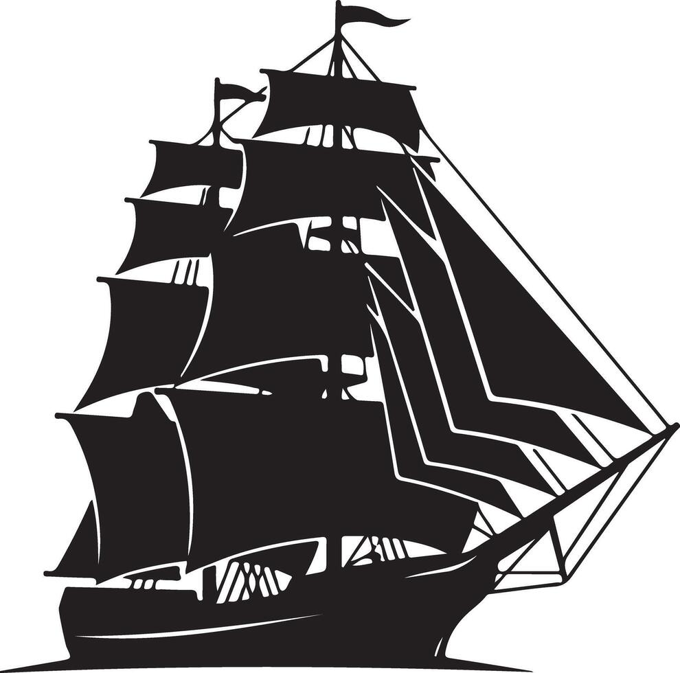 Silhouette of a sailing ship isolated on white background for nautical design use vector