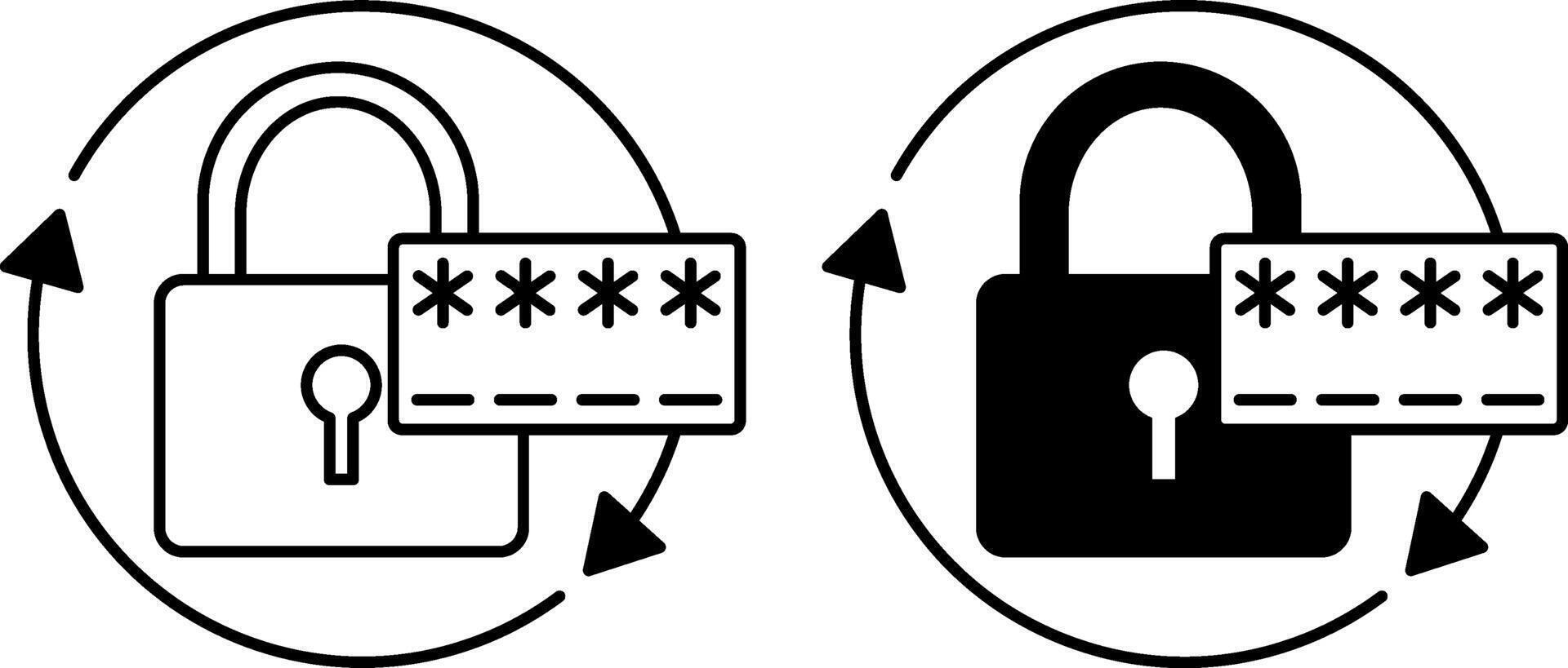 Change Password Icons. Black and White Illustration. Padlock and Hidden Code. User Action to Protect Your Account. Password and Data Security Concept vector