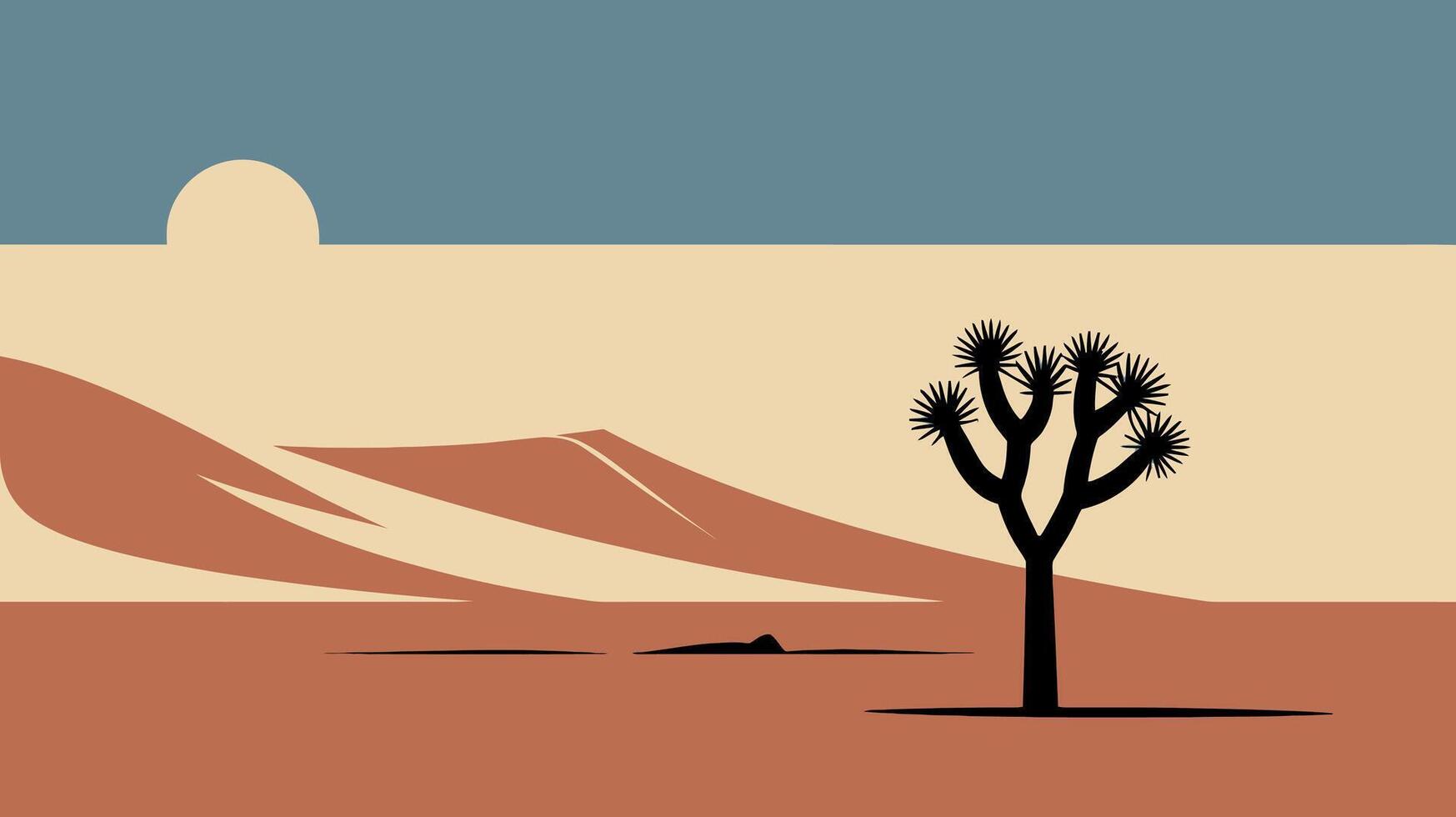 Desert Landscape with Joshua Tree and Setting Sun in Art vector
