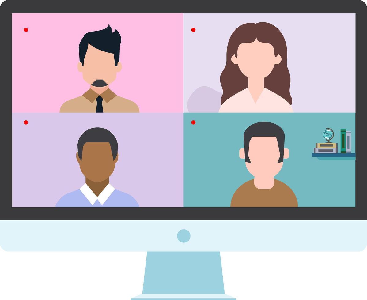 a computer screen with four people on it vector