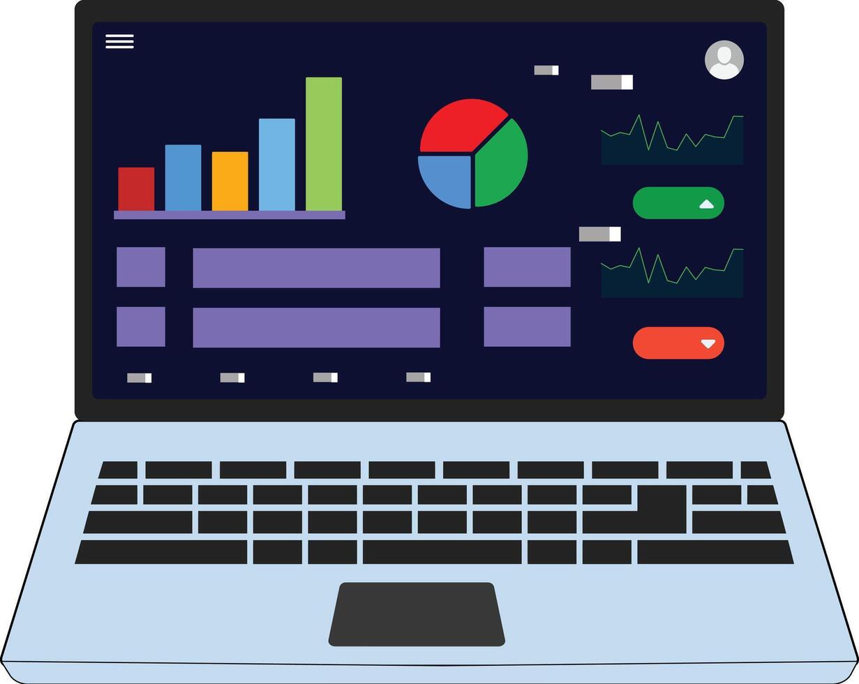un ordenador portátil con un grafico gráfico en el pantalla vector